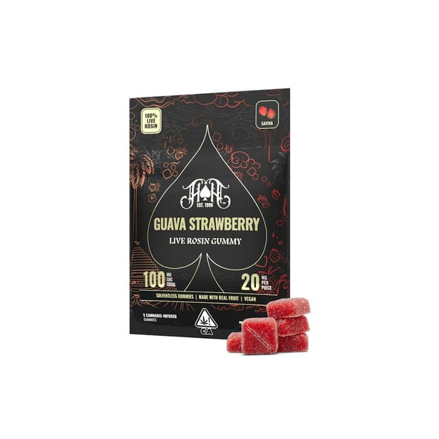 Guava Strawberry Live Rosin 20mg Gummies - 100mg 5pk - Rosin Gummy 20mg - Sativa